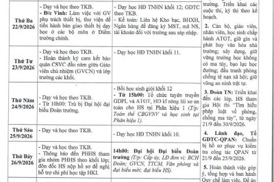LỊCH CÔNG TÁC TUẦN 03 (Từ ngày 21/9/2026 đến ngày 27/9/2026)