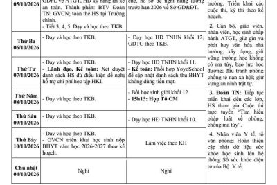 LỊCH CÔNG TÁC TUẦN 05 (Từ ngày 05/10/2026 đến ngày 10/10/2026)