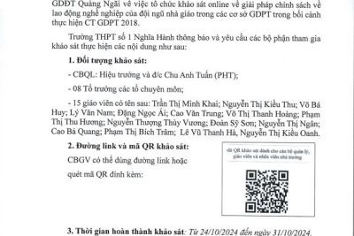 THÔNG BÁO VỀ VIỆC KHẢO SÁT ONLINE VỀ GIẢI PHÁP CHÍNH SÁCH VỀ LAO ĐỘNG NGHỀ NGHIỆP CỦA ĐỘI NGŨ NHÀ GIÁO TRONG CÁC CƠ SỞ GDPT