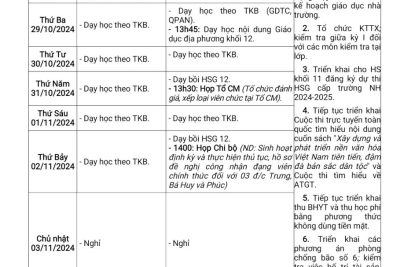 LỊCH CÔNG TÁC TUẦN 08 (Từ ngày 28/10/2024 đến ngày 02/11/2024)